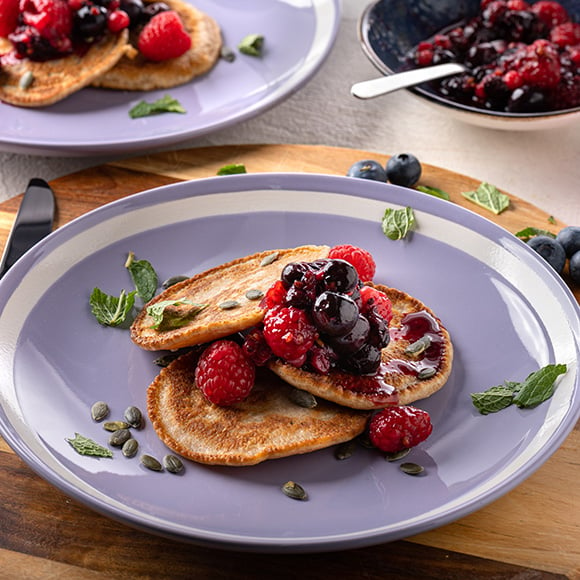 speltpannenkoekjes met rood fruit