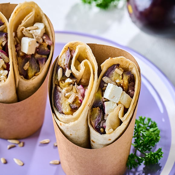 wrap met aubergine en witte kaas