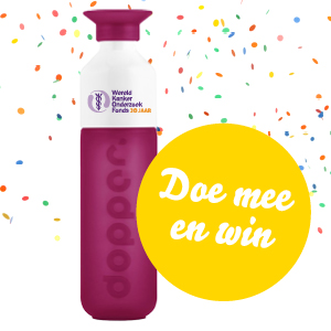 Dopper-fles van het Wereld Kanker Onderzoek Fonds