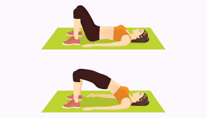 Illustratie van dame die glute bridge doet.