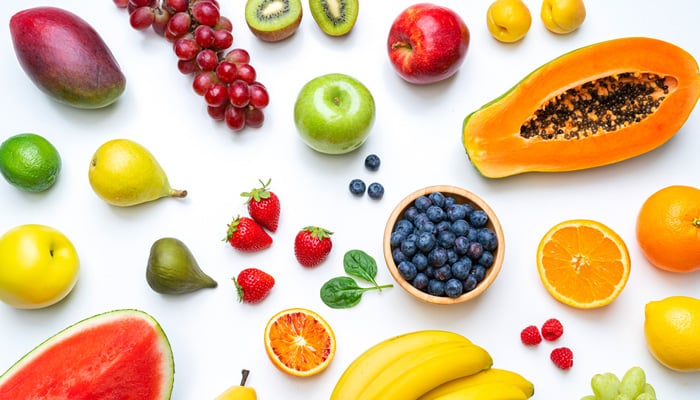 Bovenaanzicht van diverse soorten fruit