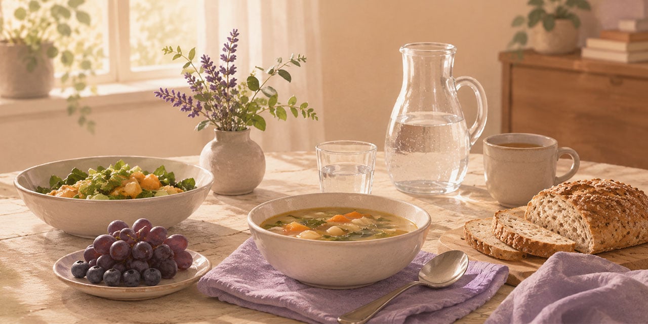 Illustratie van eten op tafel